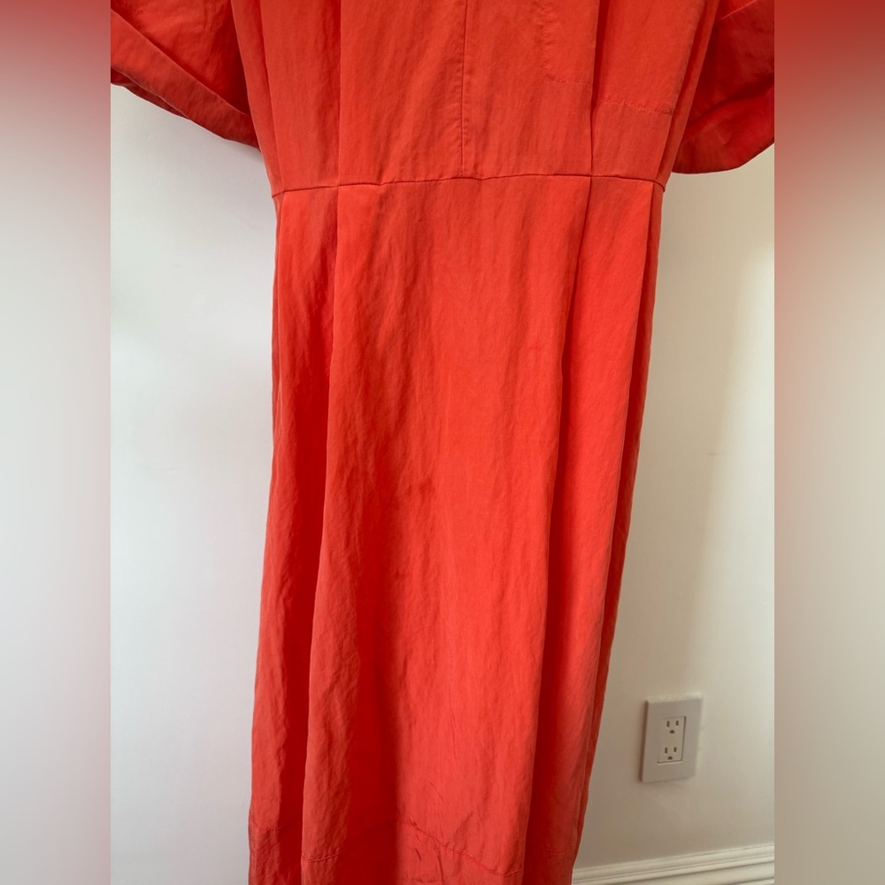 Vince Cuff Sleeve Belted Midi Vibrant Orange dress with Belt Large - Picture 6 of 10